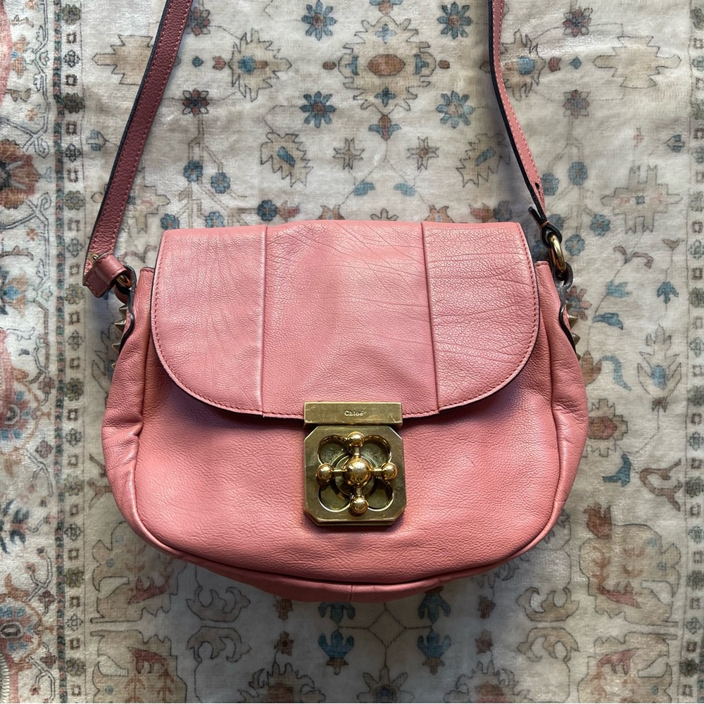 Chloe Coral Pink Elsie Grained Leather Crossbody Bag - Picture 2 of 11